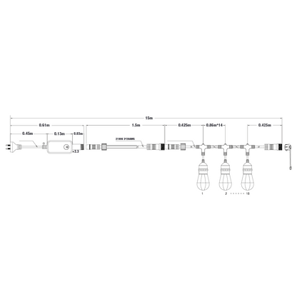 15m Smart Festoon String Lights with 15 LED Bulb