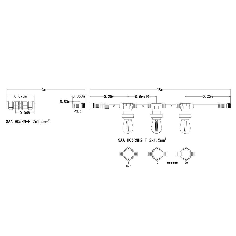 Low Voltage 10M LED Festoon Kit at 50 cm intervals
